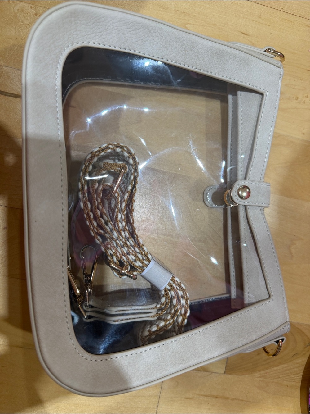 Clear Beige Crossbody Bag with Detachable Braided Strap